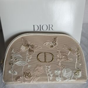 Dior Beige Floral Embroidered Cosmetic Case